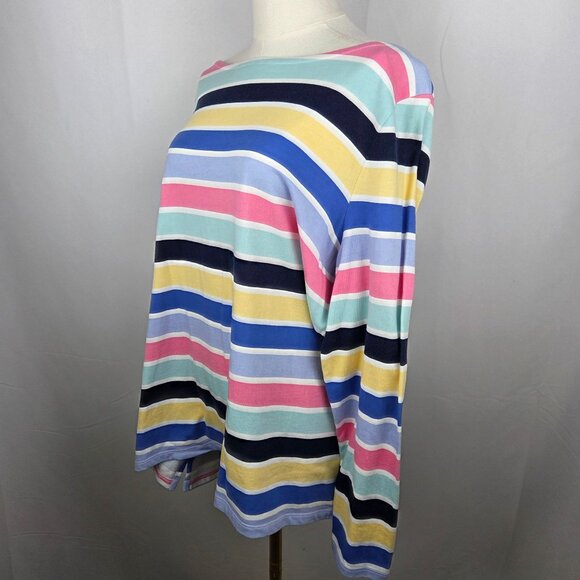 Talbots Plus Womens 1X Striped Top Long Sleeve Top 100% Cotton Multicolor Pastel - Picture 2 of 7